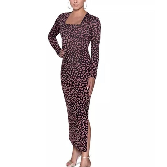 Rachel Roy Square-Neck Midi  Animal Print Dress Pink Black Size XSMALL NWT - Picture 1 of 12